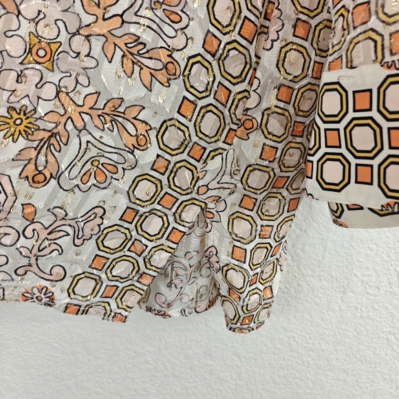 Tory Burch Adrian Metallic Hicks Garden Long Sleeve Silk Blend Tunic Size LG - Picture 11 of 15